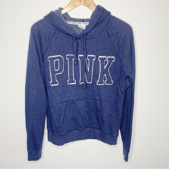 PINK Victoria's Secret Tops - PINK VICTORIA'S SECRET Everyday Lounge Navy Logo Pullover Hoodie Size Medium